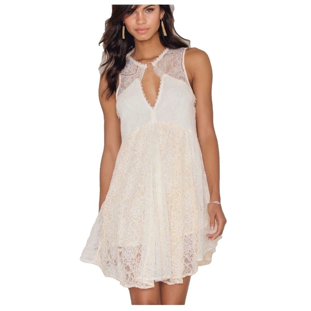 Free People Dint you Dare ivory Lace Sleeveless Dress size s/p